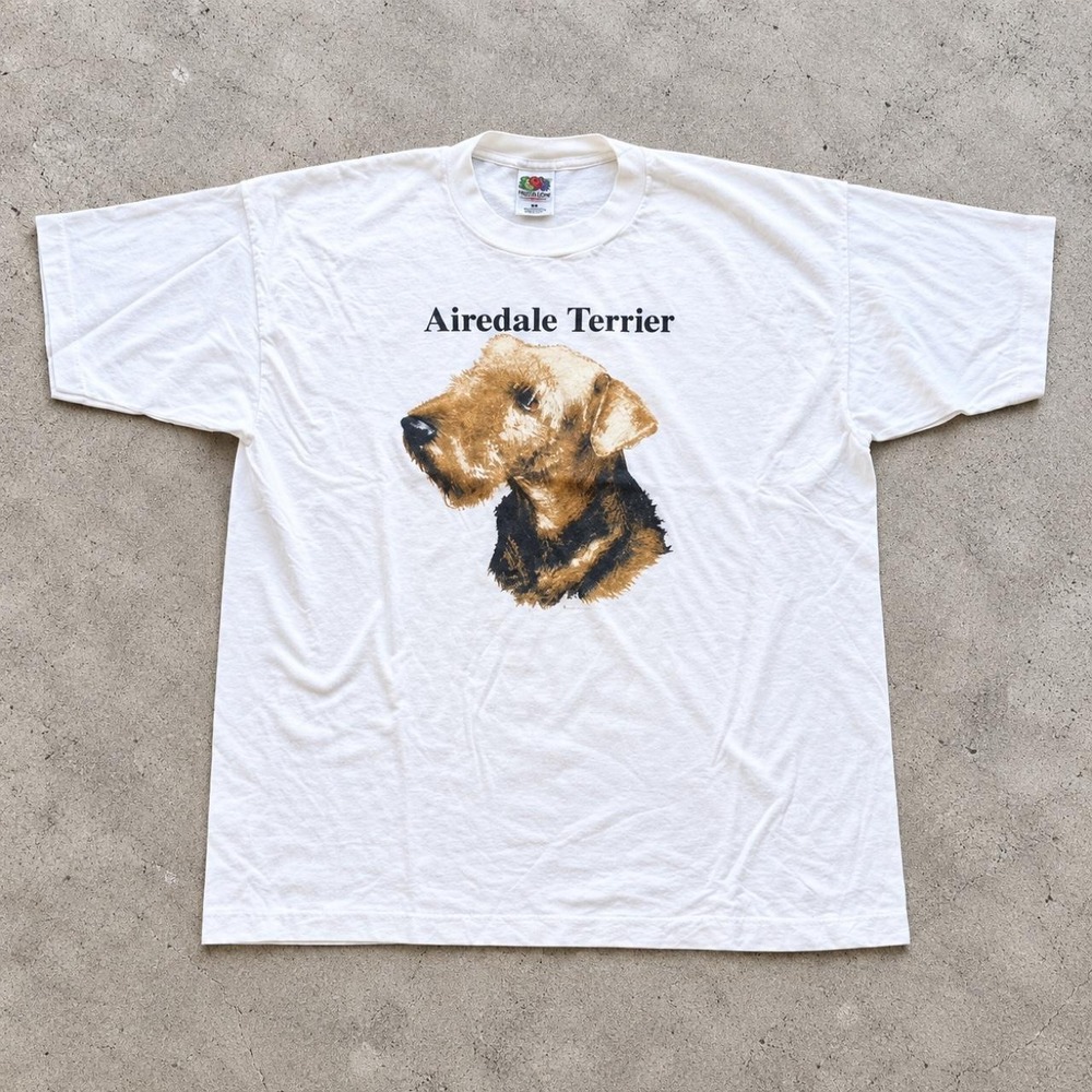 Vintage 90s Fruit of the Loom Airedale Terrier Dog Graphic T-Shirt XL USA Made